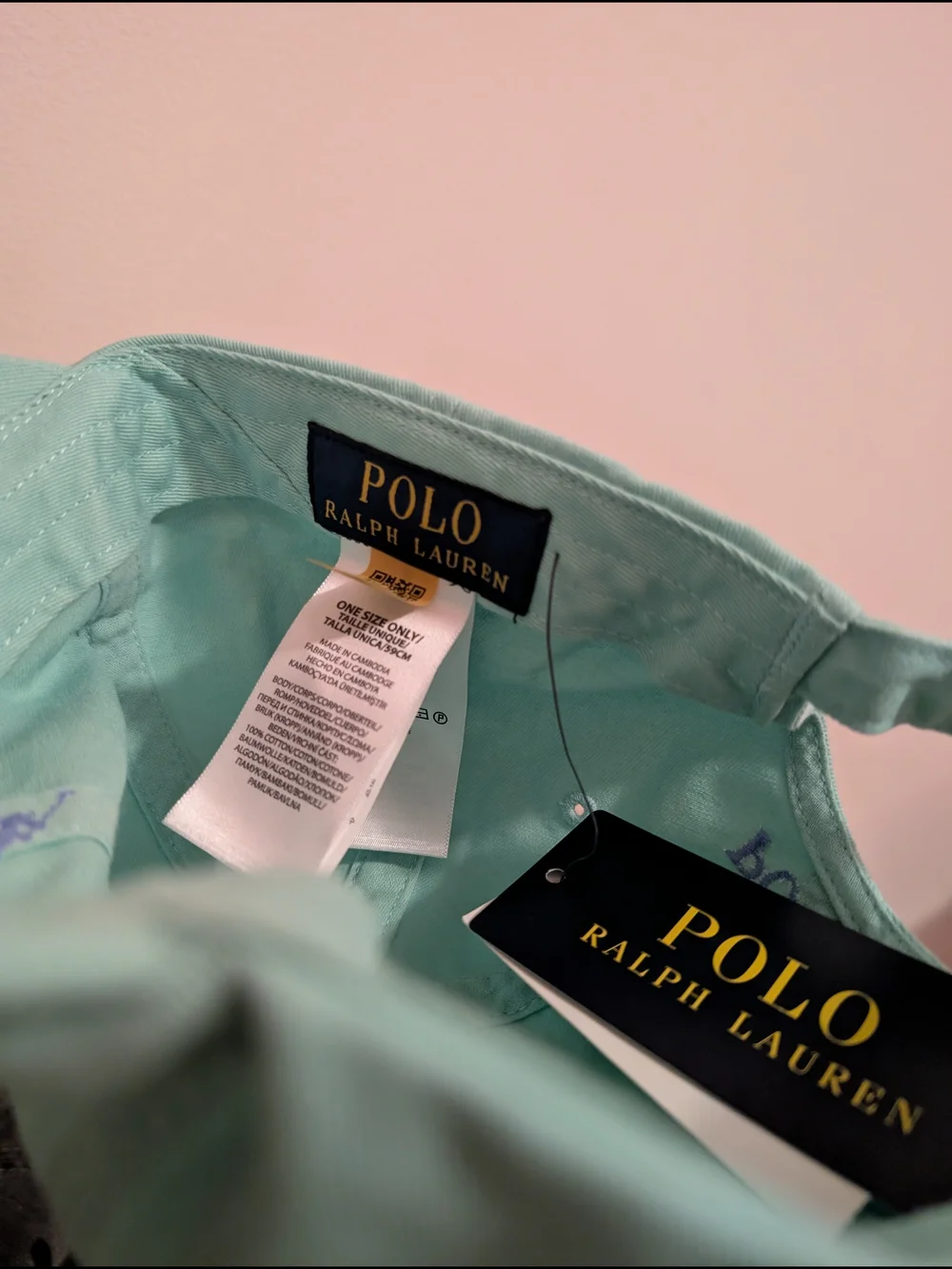 Polo by Ralph Lauren Mint Green Cap with Lavender Embroidery